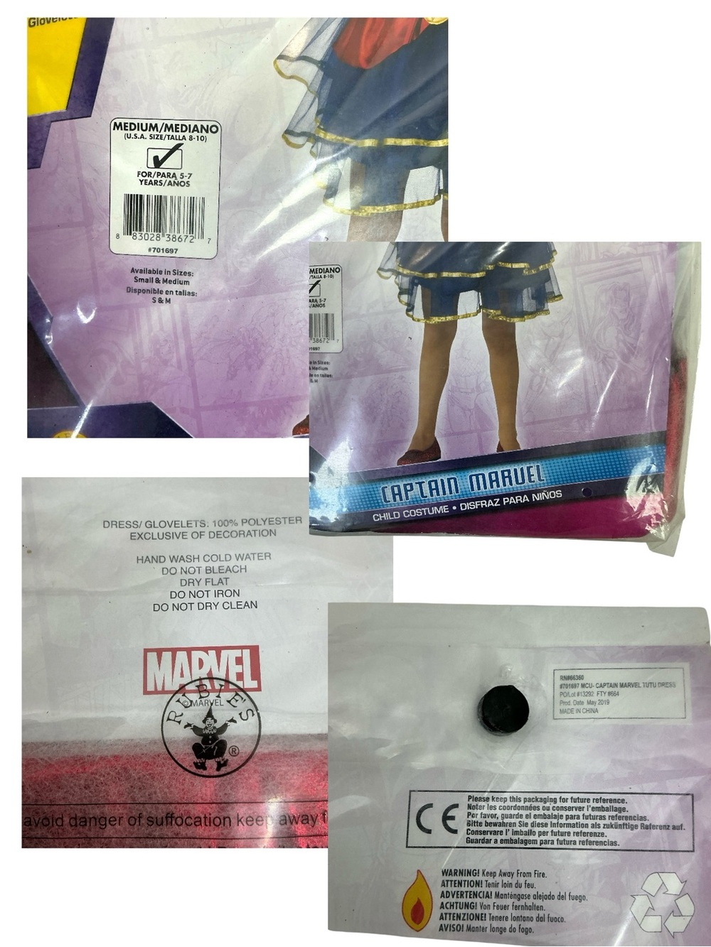 Captain Marvel Costume Tutu Dress  by Rubie’s Costumes Kids Medium 8-10 - Picture 6 of 13